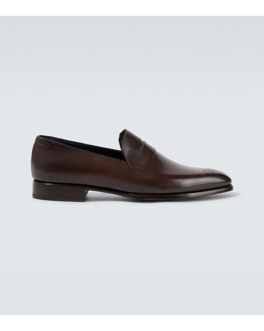 Brioni Brown Leather Penny Loafers for men