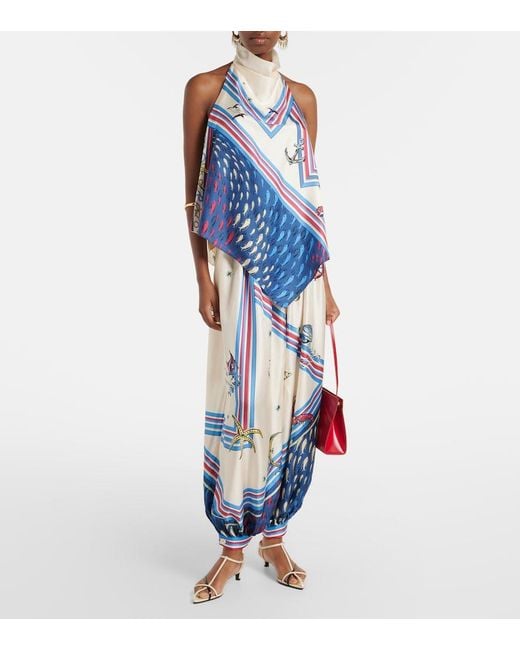 ALÉMAIS Blue Apollo Printed Cropped Silk Satin Balloon Pants
