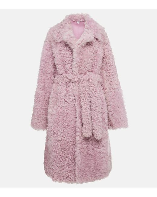 Bottega Veneta Pink Oversized Shearling Wrap Coat