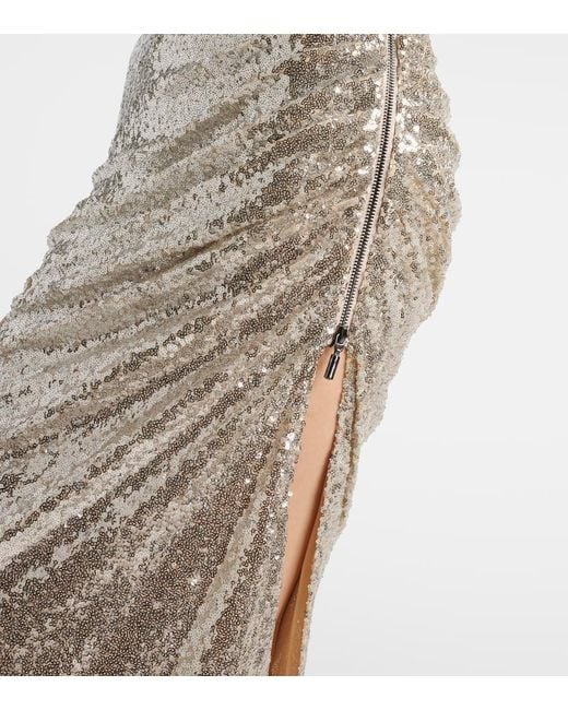Maticevski Gray Luna Draped Sequined Maxi Skirt