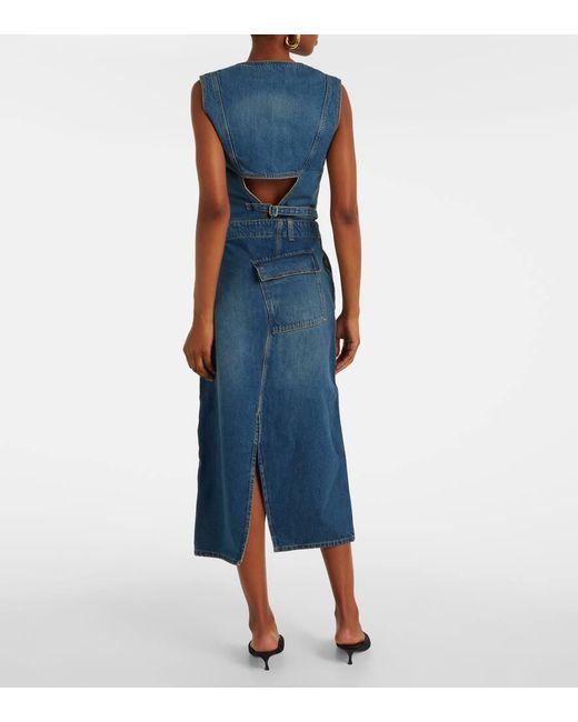 Victoria Beckham Blue Asymmetric Denim Midi Skirt