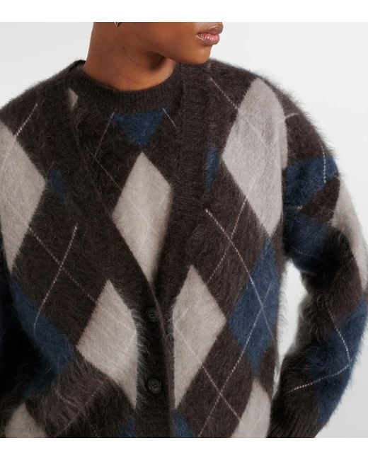 Lisa Yang Black Elaria Argyle Cashmere Cardigan