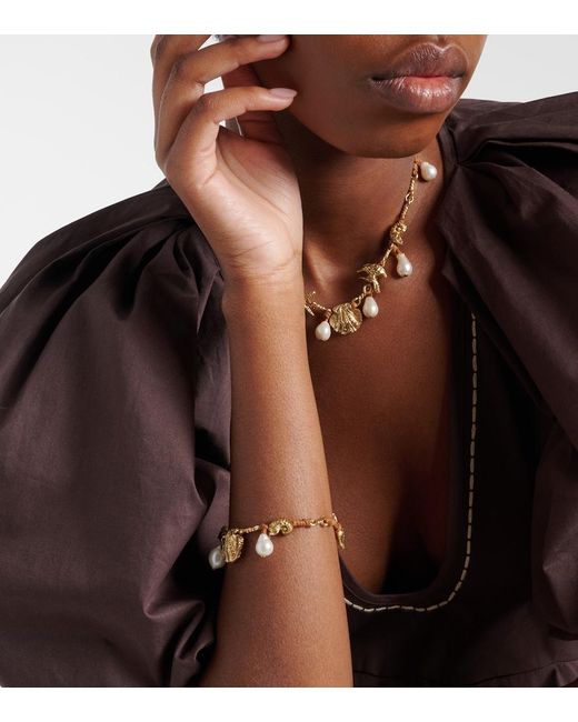 ALÉMAIS Metallic Faux Pearl Embellished Charm Bracelet
