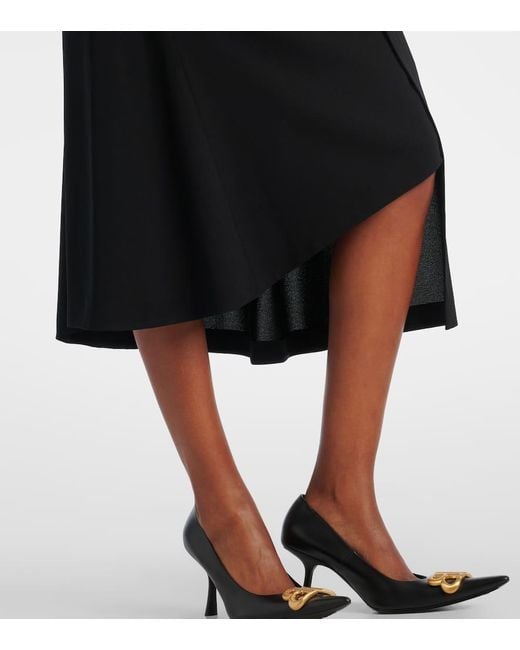 Balenciaga Black Draped Gathered Crepe Midi Skirt