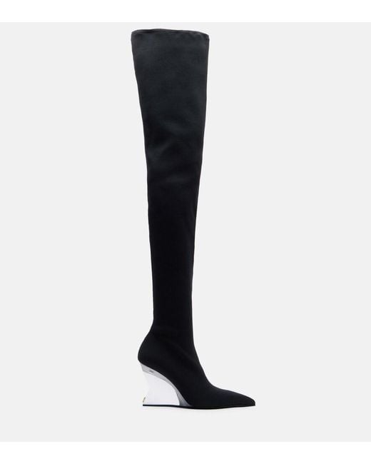 Balmain Black Knitted Wedge Over-The-Knee Boots
