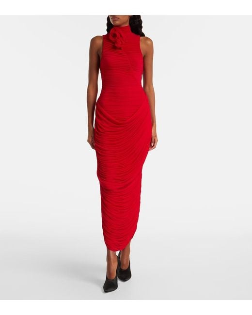 Magda Butrym Red Floral-Applique Draped Gown