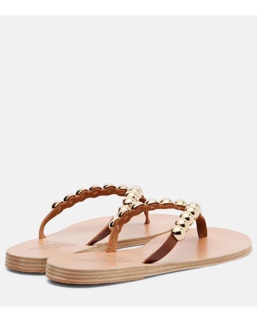 Ancient Greek Sandals Pink Endoxi Studded Leather Thong Sandals