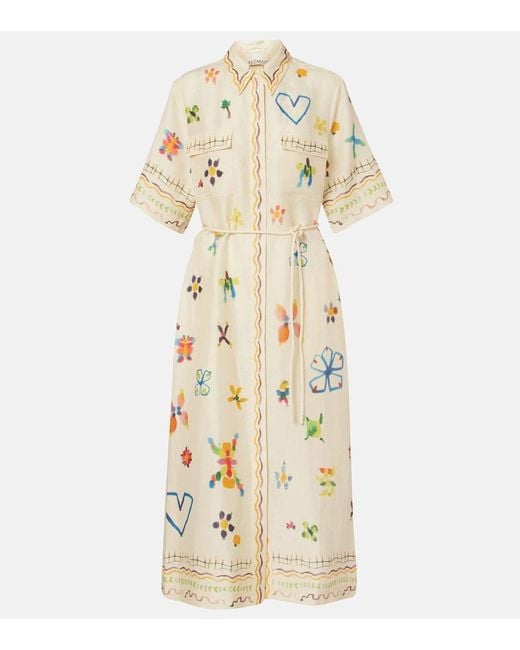 ALÉMAIS Metallic Sidi Floral Linen-Blend Shirt Dress