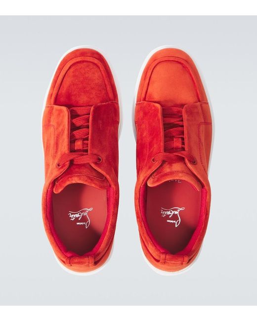 Christian Louboutin Red Suede Lace-Up Low-Top Sneakers for men