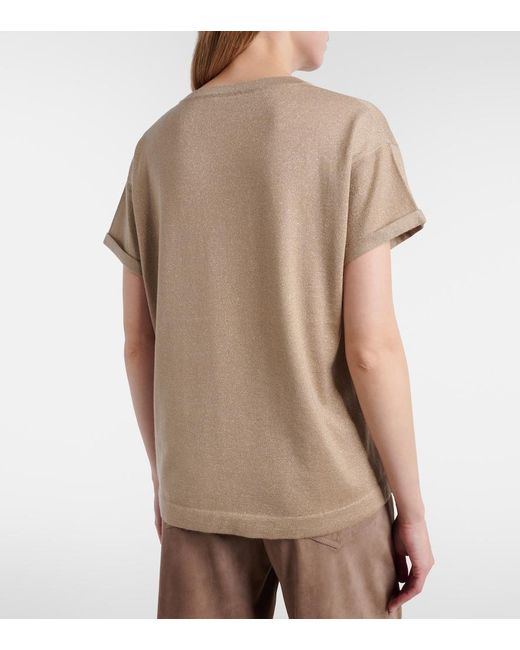 Brunello Cucinelli Natural Lurex Cashmere And Silk-Blend T-Shirt