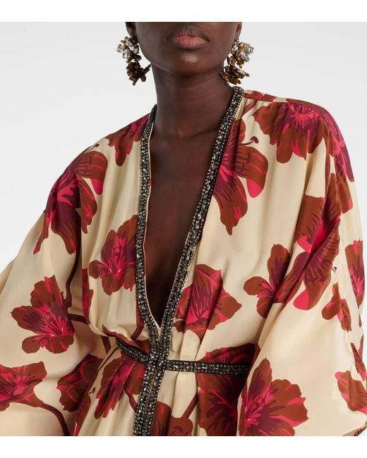 Johanna Ortiz Red Embellished Silk Maxi Dress