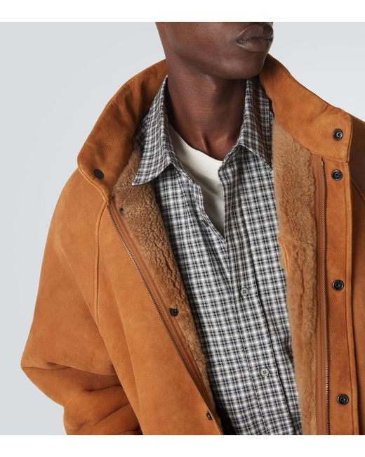 A.PRESSE Brown Shearling-Lined Suede Jacket for men