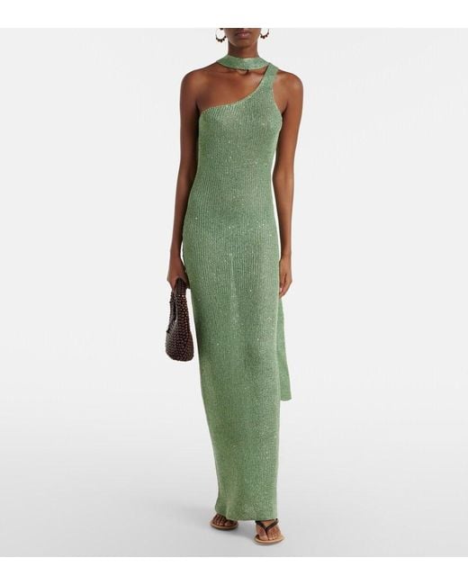 Bananhot Green Aretha Sequined One-Shoulder Maxi Dress