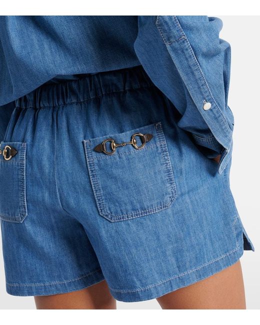 Gucci Blue Horsebit Denim Shorts