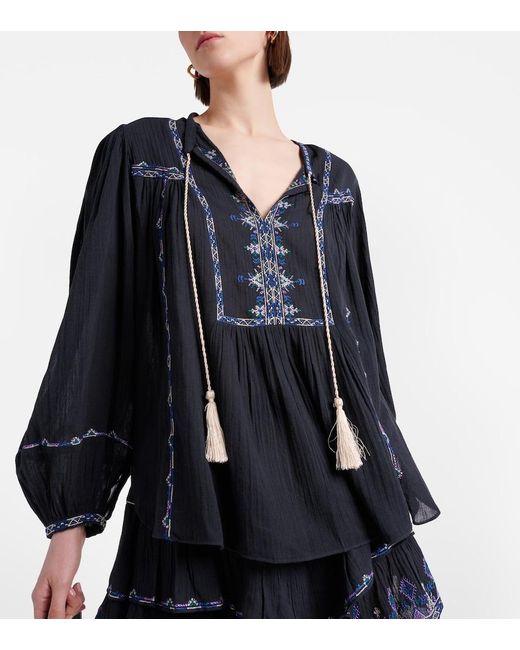 Isabel Marant Blue Silekia Embroidered Cotton Blouse