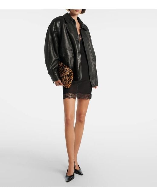 Saint Laurent Black Lace-Trimmed Silk Jersey Slip Dress