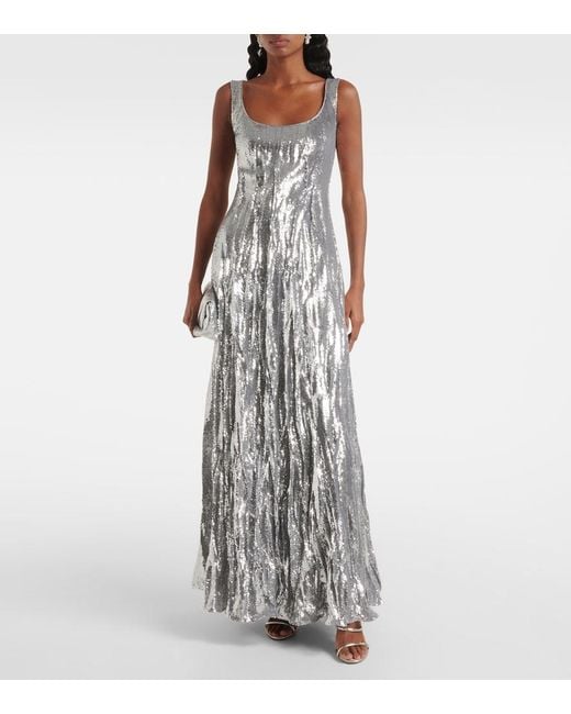 Marmar Halim Gray Sequined Silk-Blend Gown