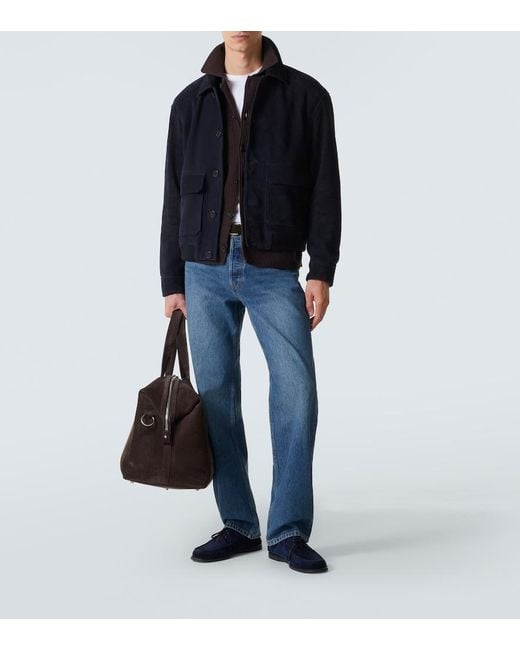 FRAME Blue Suede Blouson Jacket for men
