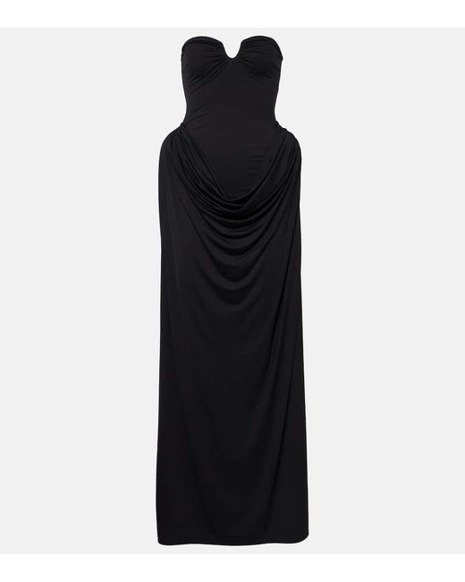 Magda Butrym Black Strapless Draped Bustier Dress