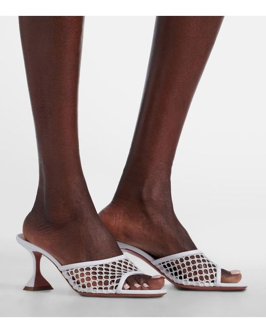 AMINA MUADDI Pink Lupita Leather-Trimmed Mesh Mules