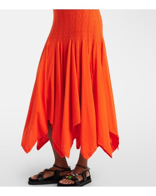 Loewe Red Paula's Ibiza Pointelle Cotton Jersey Maxi Dress