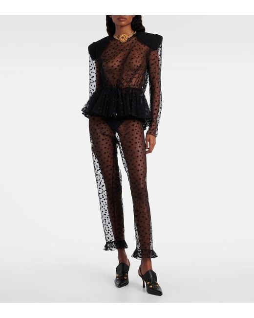 Chloé White Polka-Dot Cotton-Blend Tulle Straight Pants