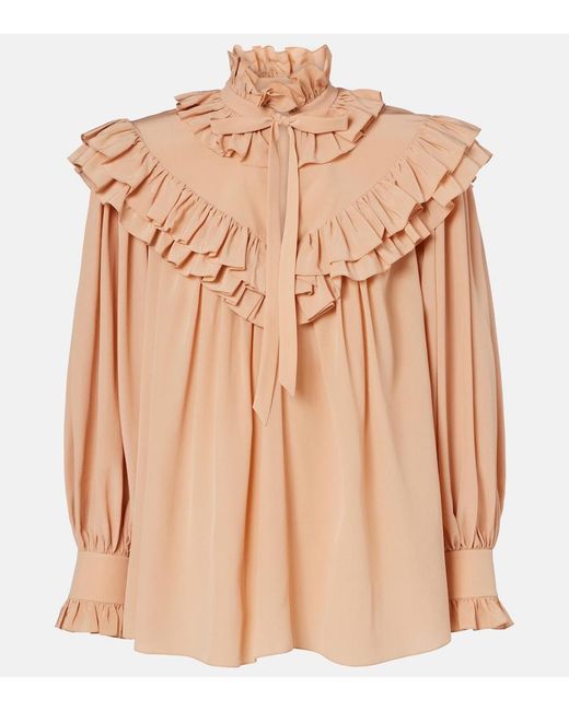 Chloé Natural Ruffled Silk Crepe De Chine Blouse