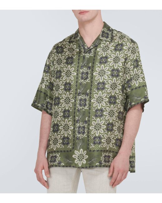 Etro Green Floral Silk Bowling Shirt for men