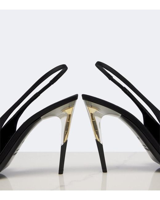 Saint Laurent Black Goya Satin Slingback Pumps