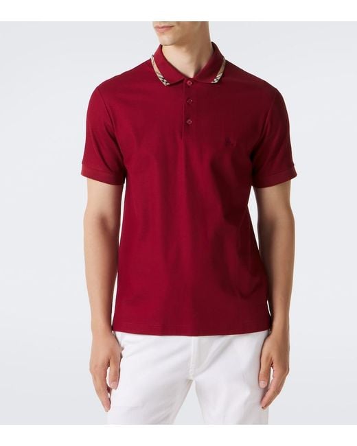 Burberry Red Check Cotton Pique Polo Shirt for men