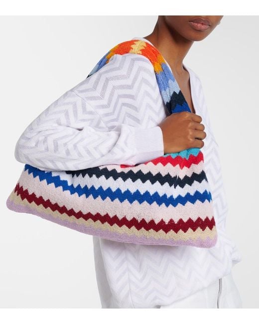 Missoni Blue Zigzag Cotton Terry Top-Handle Bag
