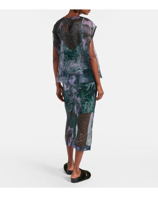 Dries Van Noten Blue Printed Silk Organza Top