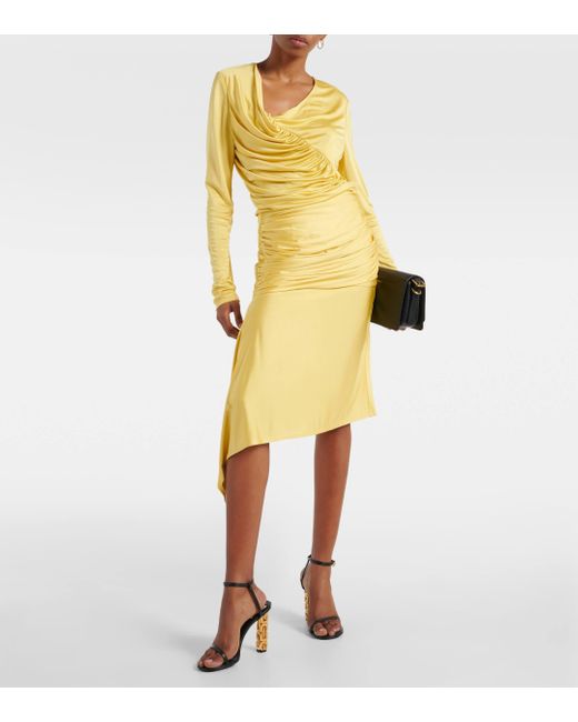 Givenchy Yellow Draped Jersey Midi Skirt