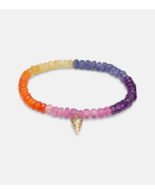Sydney Evan Multicolor Ice Cream Cone 14Kt Charm Bracelet With Sapphires