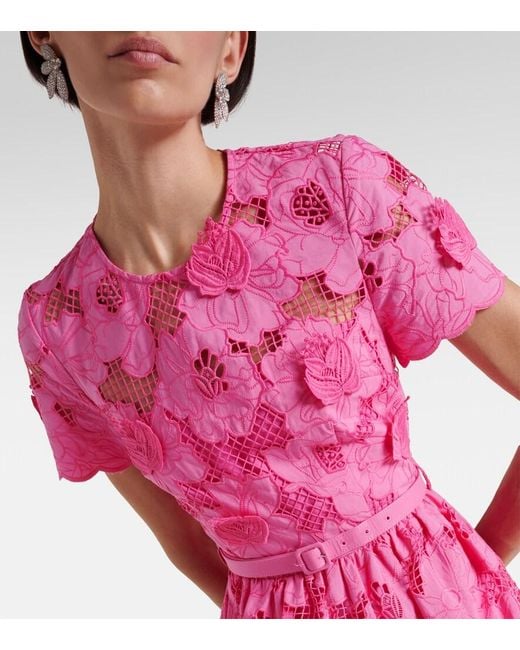Self-Portrait Pink Cotton-Blend Lace Midi Dress