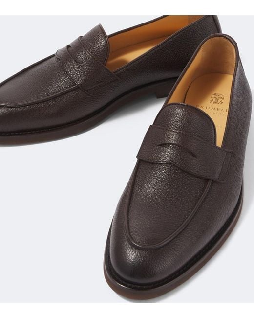 Brunello Cucinelli Brown Leather Penny Loafers for men