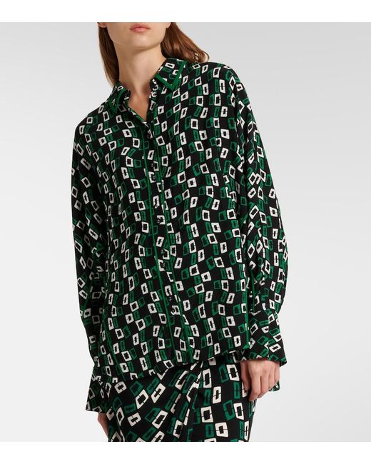 Diane von Furstenberg Green Alona Printed Crepe Shirt