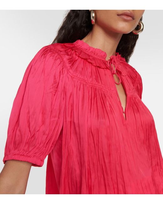 Ulla Johnson Pink Eleni Plissé Satin Top