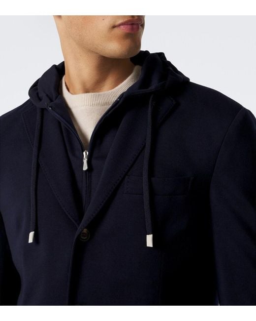 Eleventy Blue Hooded Layered Wool Blazer for men