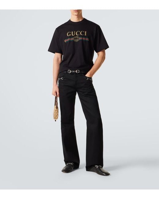 Gucci Black Logo Cotton And Silk Jersey T-Shirt for men