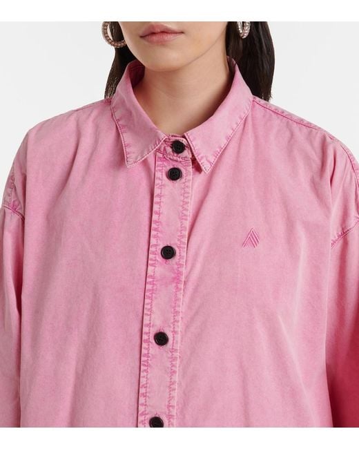 The Attico Pink Diana Asymmetric Cotton Canvas Overshirt