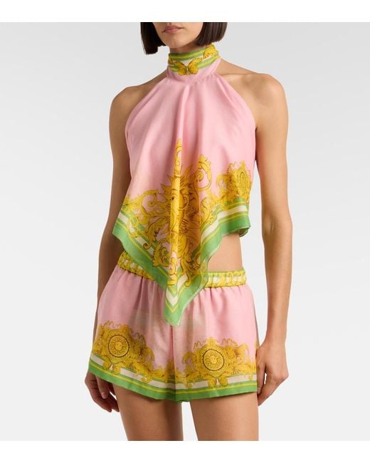 Versace Multicolor Printed Cotton And Silk Voile Top