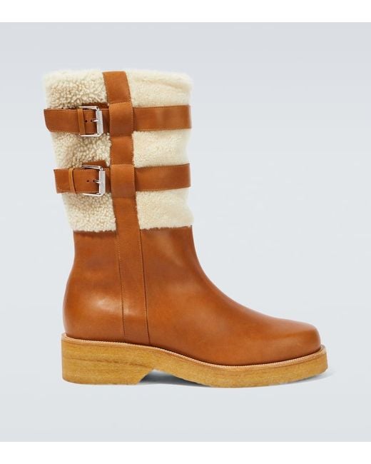 Christian Louboutin Brown Shearling-Trimmed Leather Boots for men