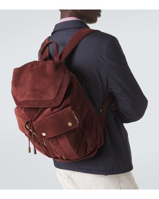 Brunello Cucinelli Red Suede Backpack for men