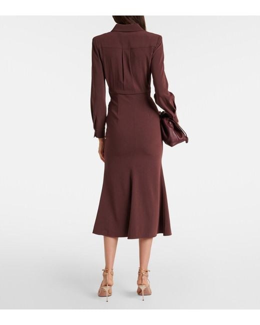 Roland Mouret Purple Gathered Crepe Satin Midi Dress