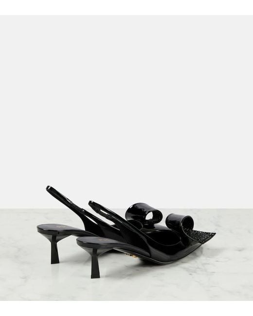 Prada Black Patent Leather Slingback Kitten Heels