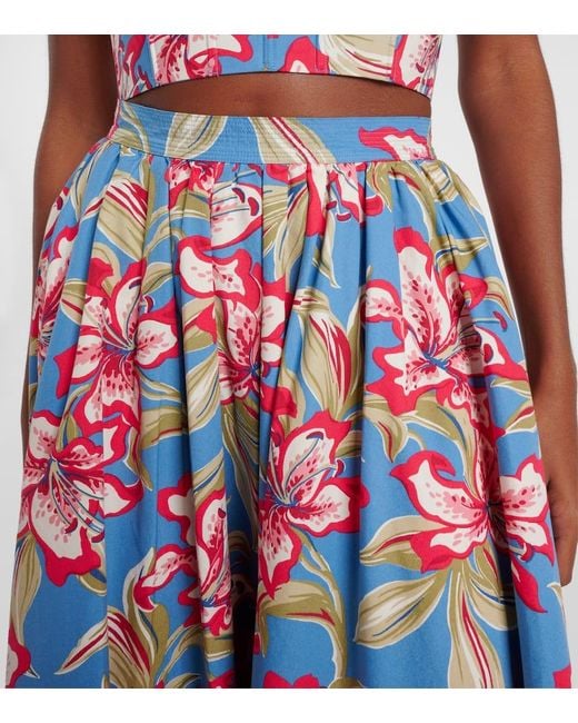 Polo Ralph Lauren White Floral Gathered Cotton Midi Skirt