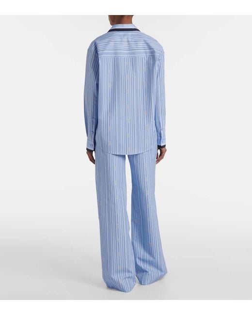 Gucci Blue Tie-Neck Printed Cotton-Poplin Shirt