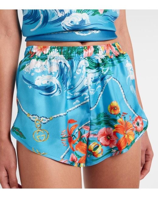 Gucci Blue Printed Silk Twill Shorts