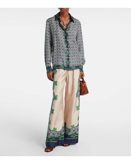 LaDoubleJ Green Printed Silk Twill Palazzo Pants